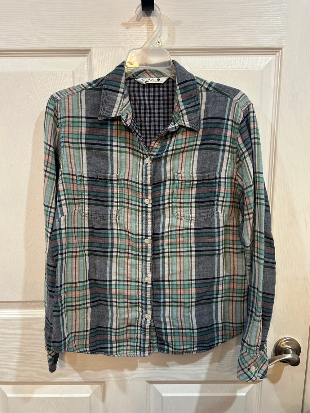 Riders by Lee Plaid Button-Down Shirt in Green and Gray